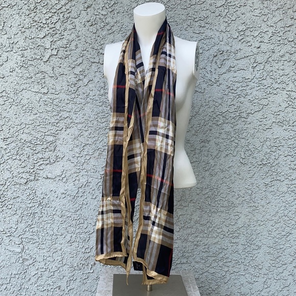 V.Fraas Burberry Plaid Striped 100% Silk Scarf neck wrap spring fashion forward🧣 - Picture 3 of 6